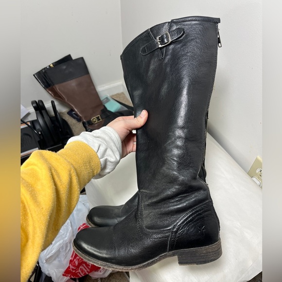 FRYE Pippa Black Back Zip Tall Leather Boots Sz 6.5 - Picture 6 of 16